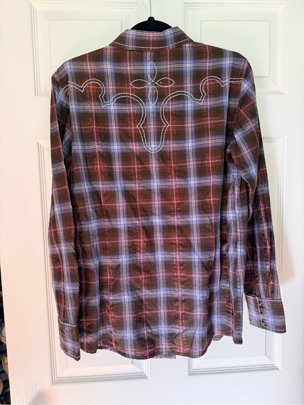 Ariat Brown and Red Plaid Western Button-Down Shirt with Stud Details - Picture 3 of 4